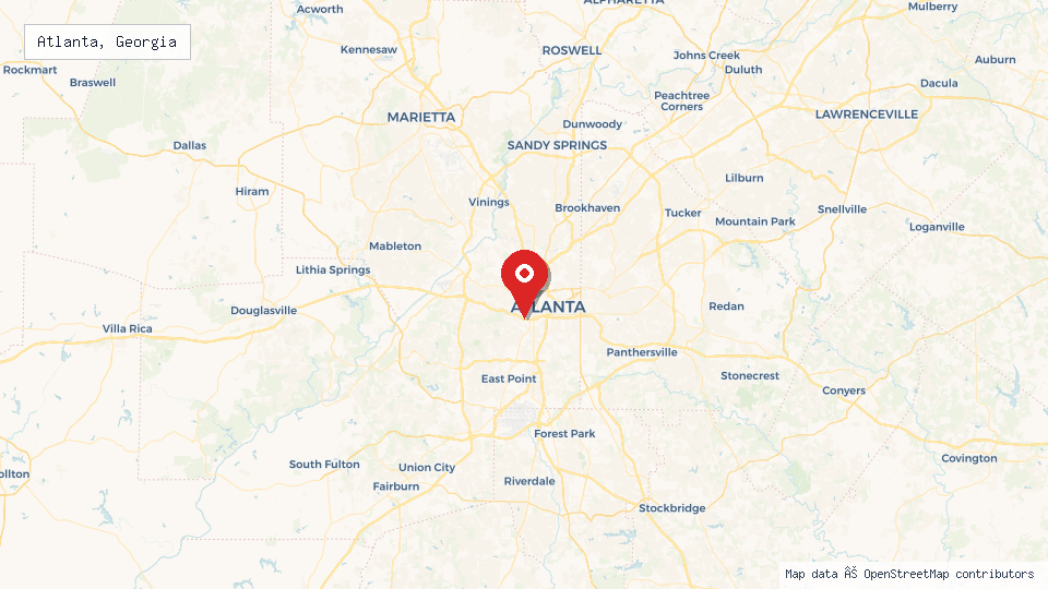 Street map of Atlanta, Georgia with location pin