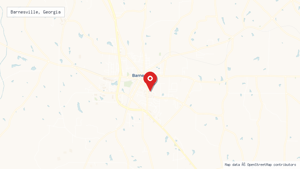 Street map of Barnesville, Georgia with location pin