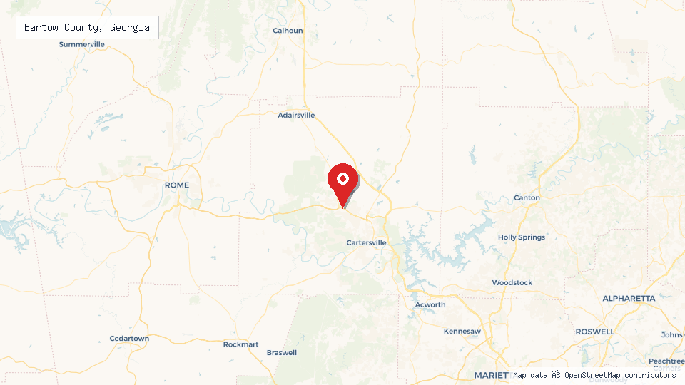 Street map of Bartow County, Georgia with location pin