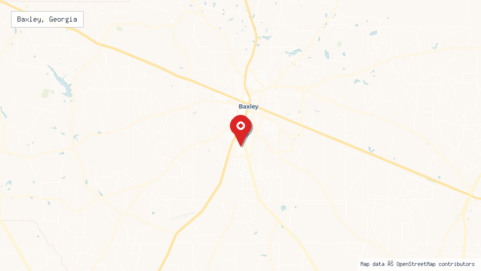 Street map of Baxley, Georgia with location pin