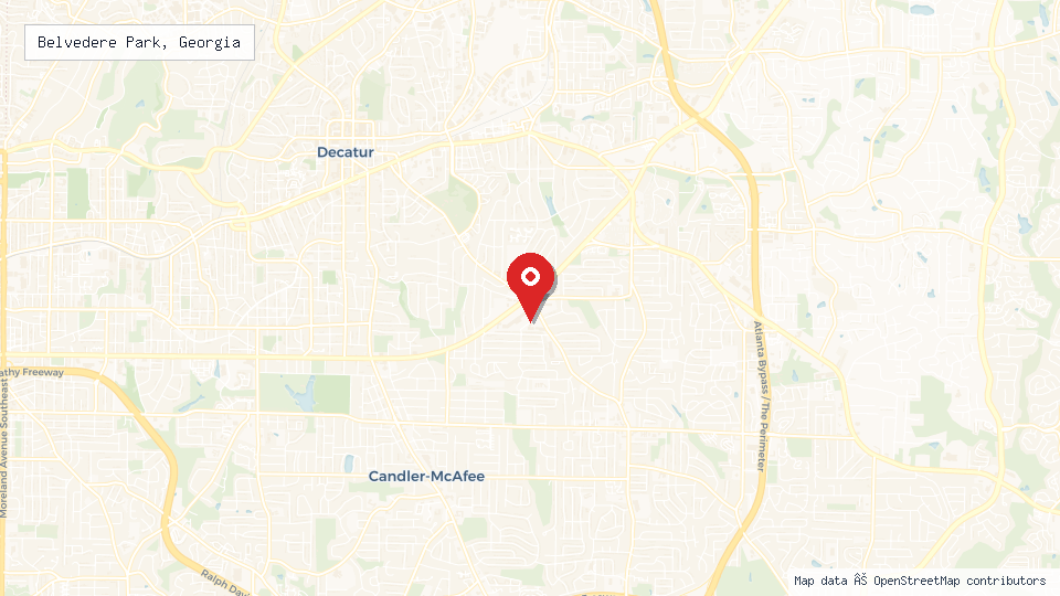 Street map of Belvedere Park, Georgia with location pin