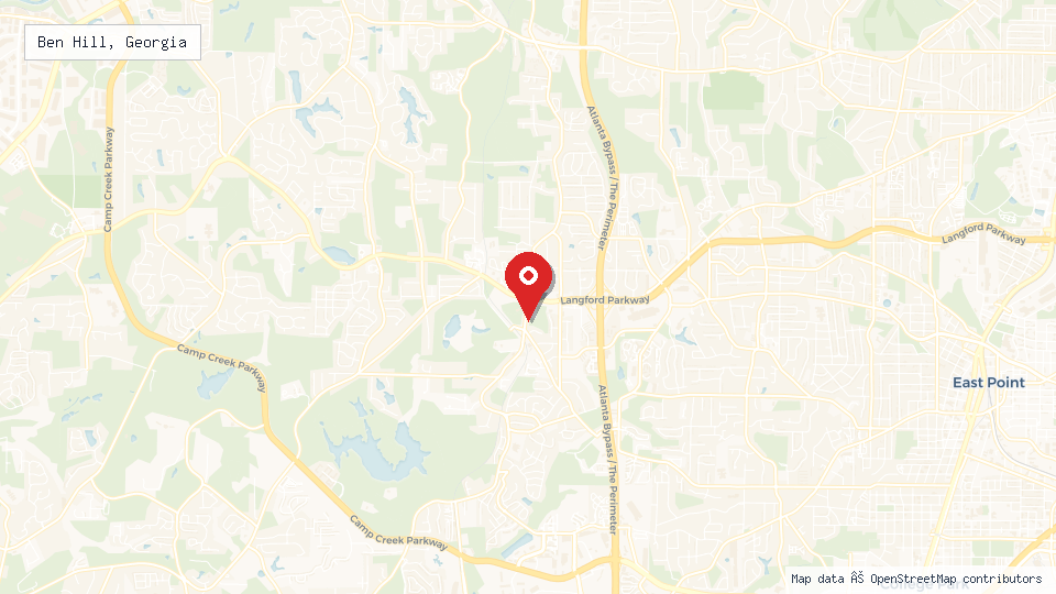 Street map of Ben Hill, Georgia with location pin
