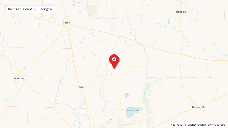 Street map of Berrien County, Georgia with location pin