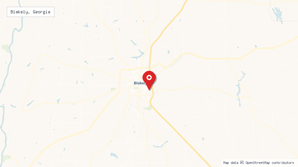 Street map of Blakely, Georgia with location pin