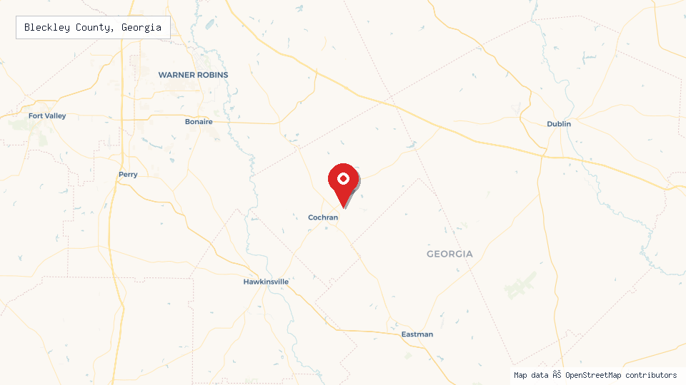 Street map of Bleckley County, Georgia with location pin