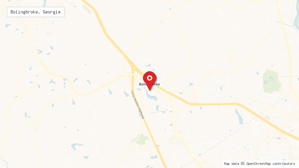 Street map of Bolingbroke, Georgia with location pin