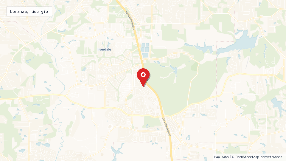 Street map of Bonanza, Georgia with location pin