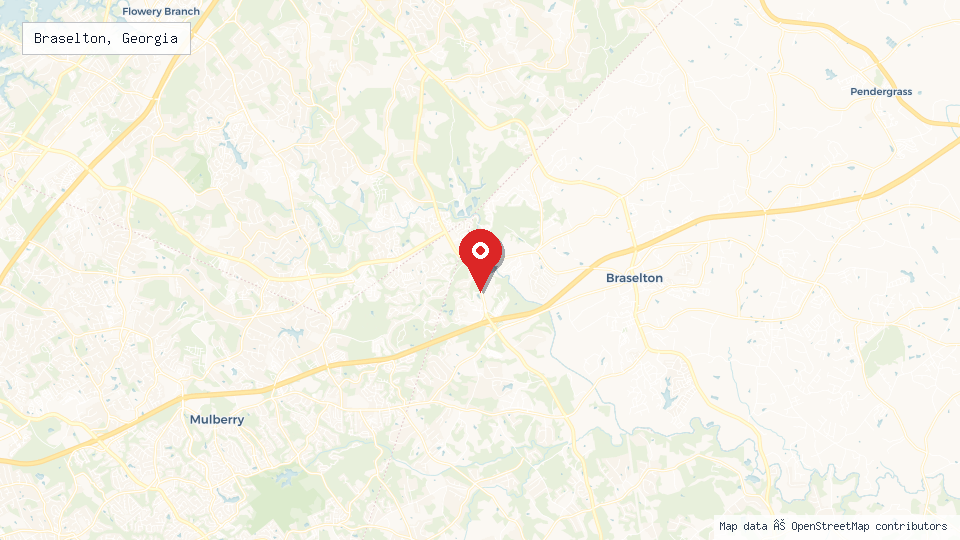 Street map of Braselton, Georgia with location pin
