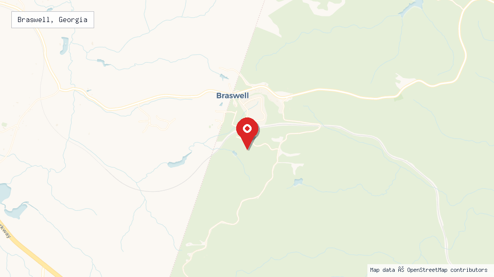 Street map of Braswell, Georgia with location pin