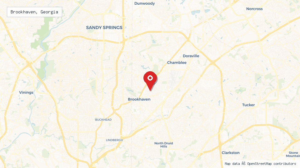 Street map of Brookhaven, Georgia with location pin