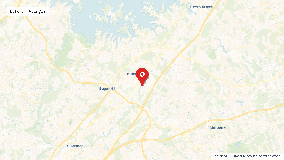 Street map of Buford, Georgia with location pin