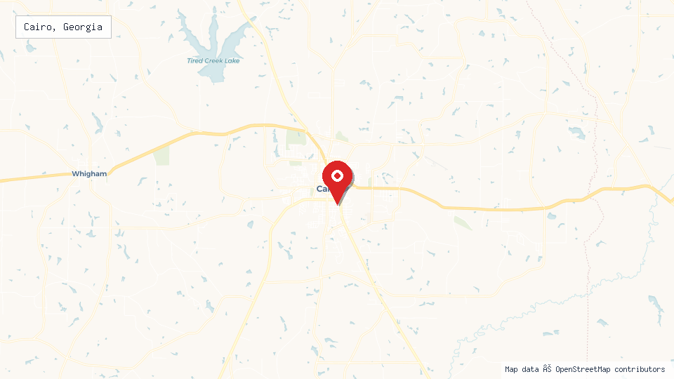 Street map of Cairo, Georgia with location pin