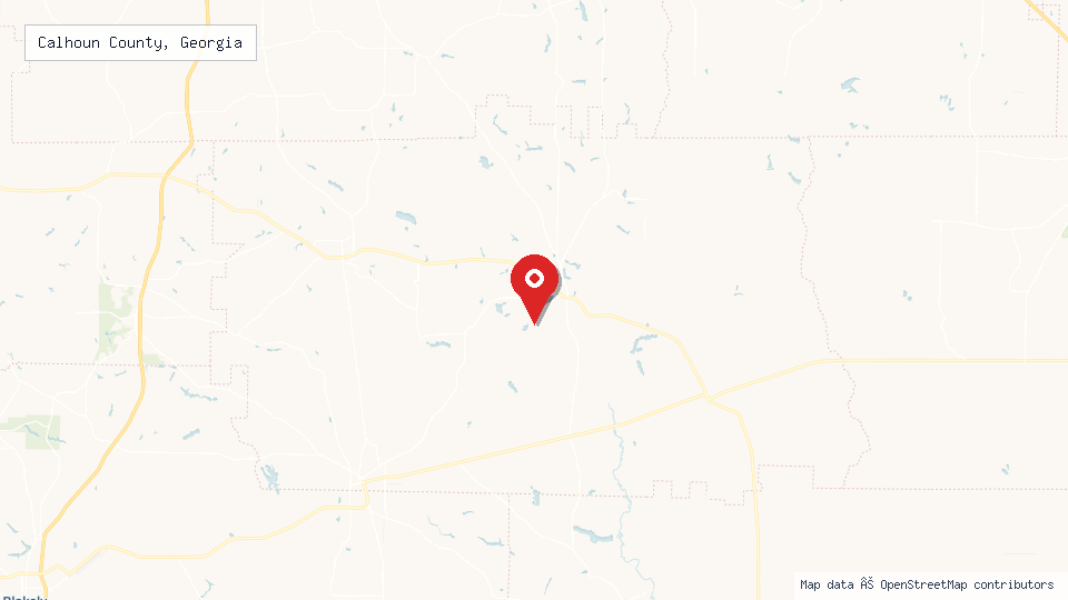 Street map of Calhoun County, Georgia with location pin