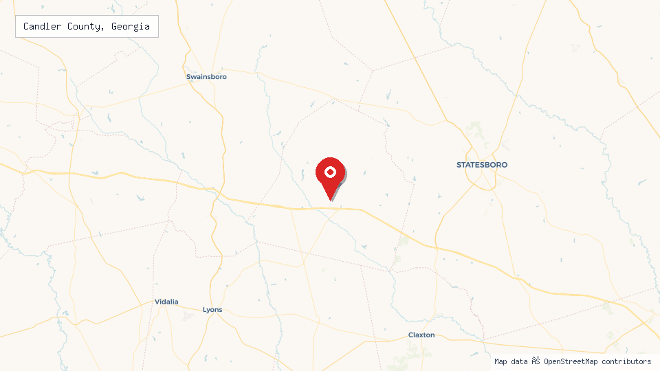 Street map of Candler County, Georgia with location pin