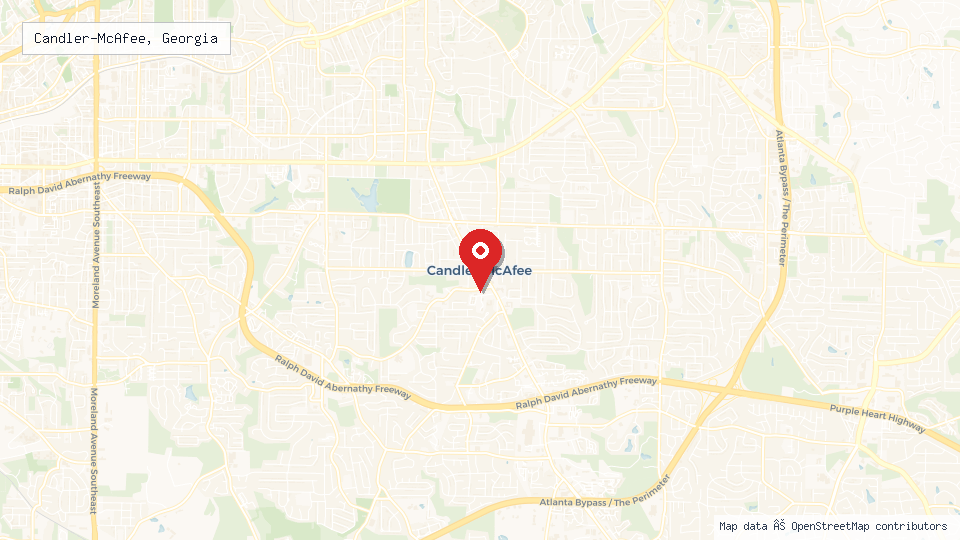 Street map of Candler-McAfee, Georgia with location pin