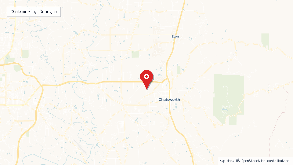 Street map of Chatsworth, Georgia with location pin