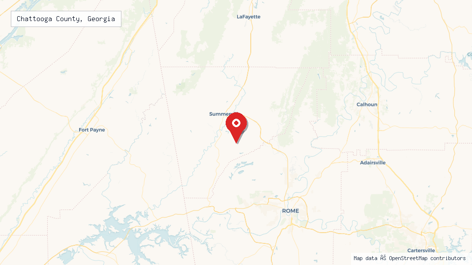 Street map of Chattooga County, Georgia with location pin