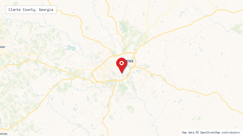 Street map of Clarke County, Georgia with location pin