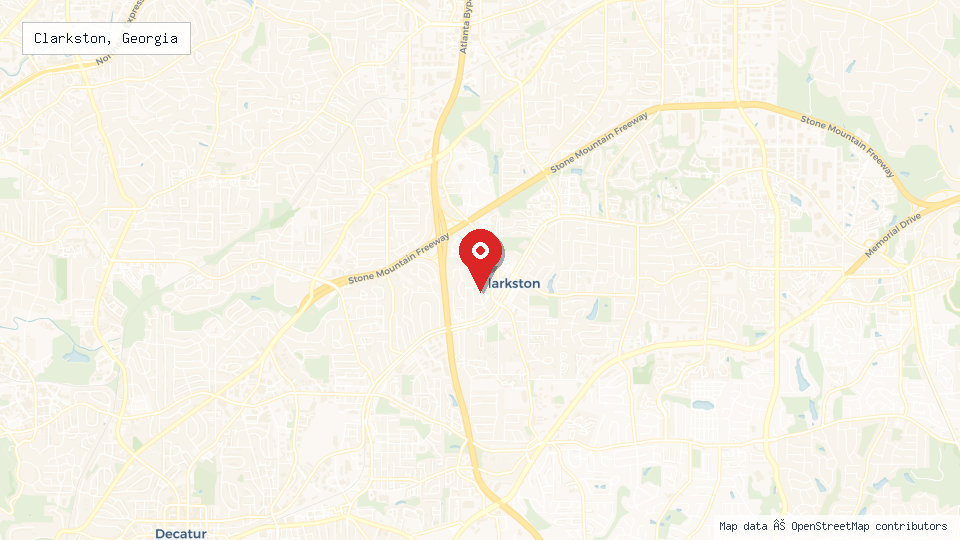 Street map of Clarkston, Georgia with location pin