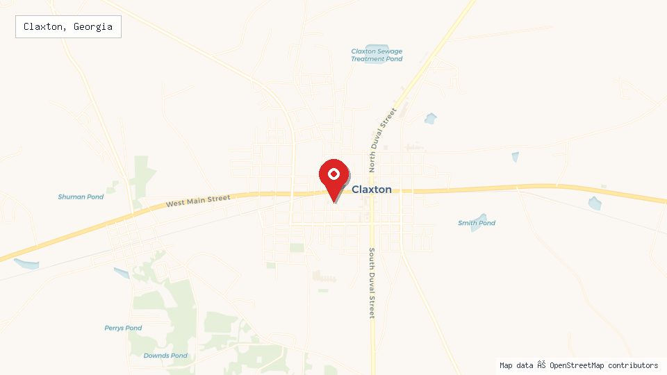 Street map of Claxton, Georgia with location pin