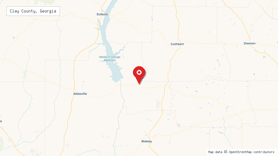 Street map of Clay County, Georgia with location pin