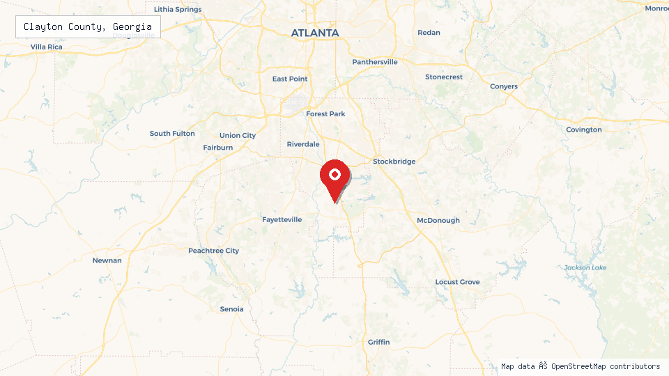 Street map of Clayton County, Georgia with location pin