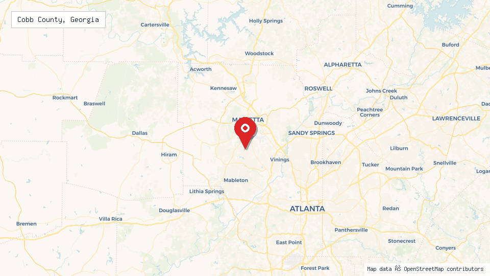 Street map of Cobb County, Georgia with location pin