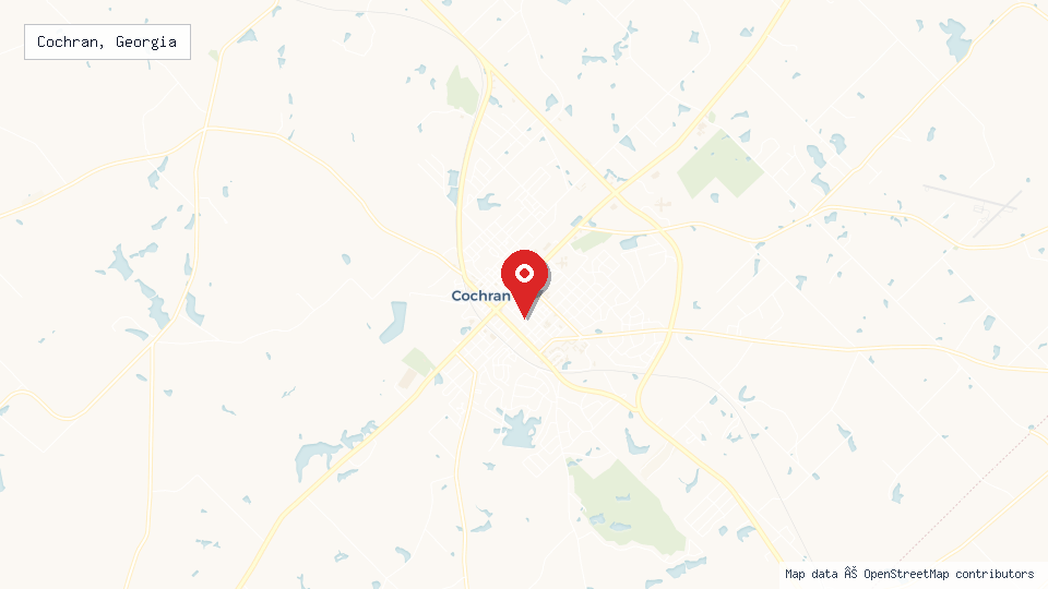 Street map of Cochran, Georgia with location pin