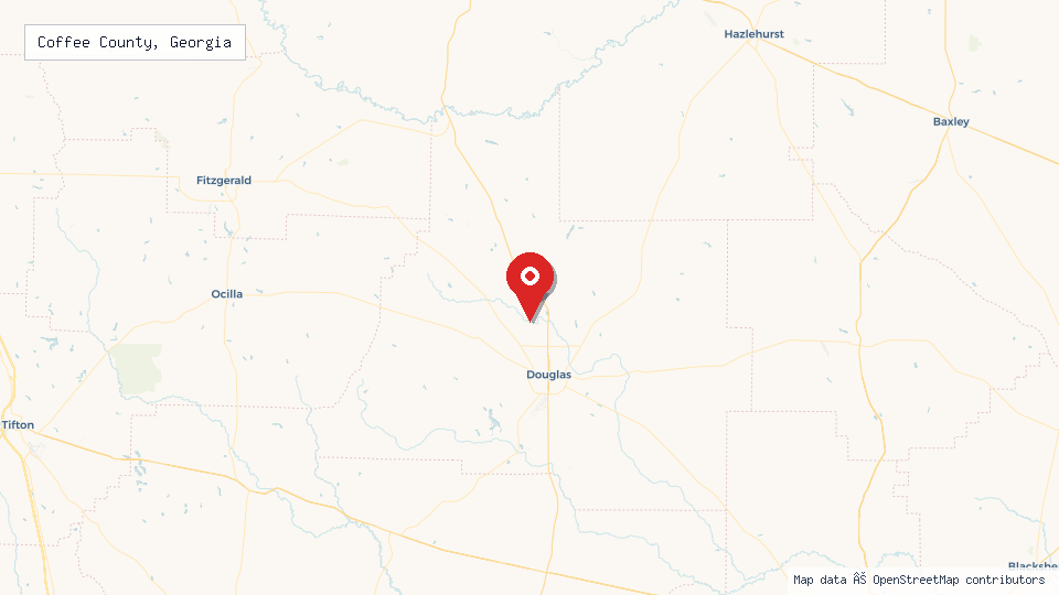 Street map of Coffee County, Georgia with location pin