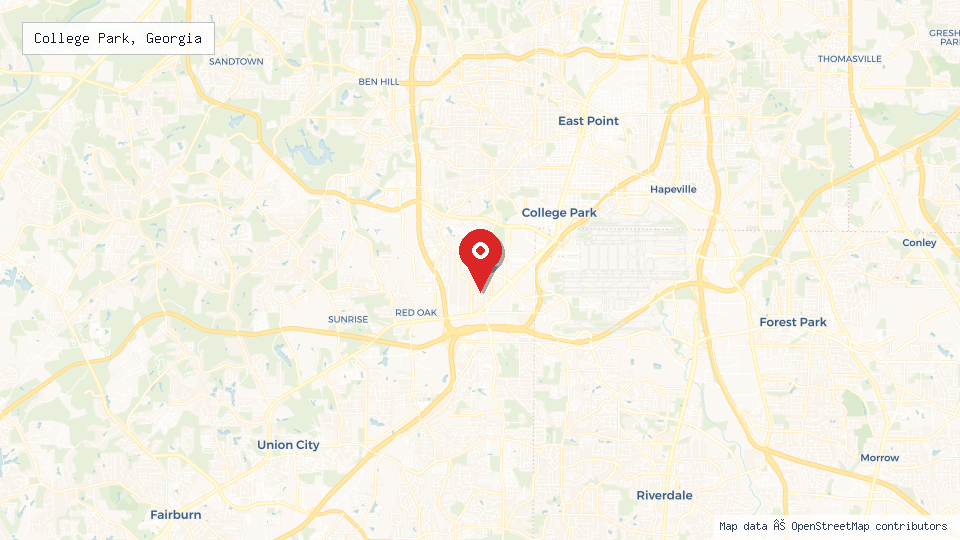 Street map of College Park, Georgia with location pin