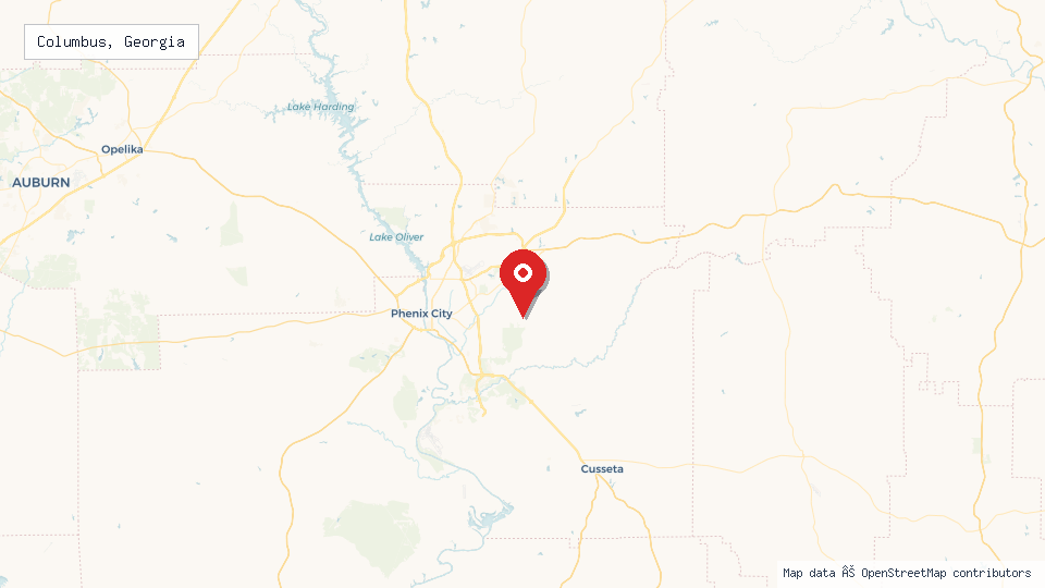 Street map of Columbus, Georgia with location pin