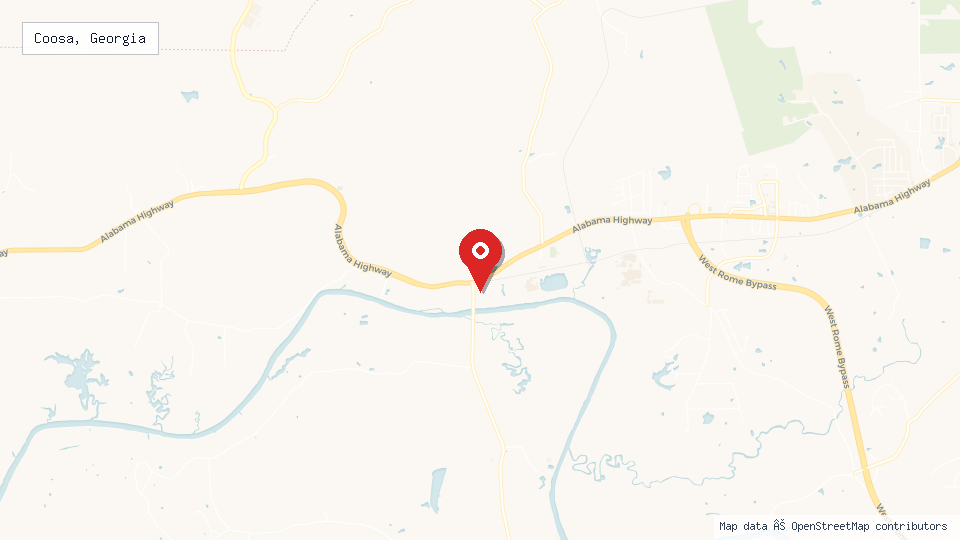 Street map of Coosa, Georgia with location pin