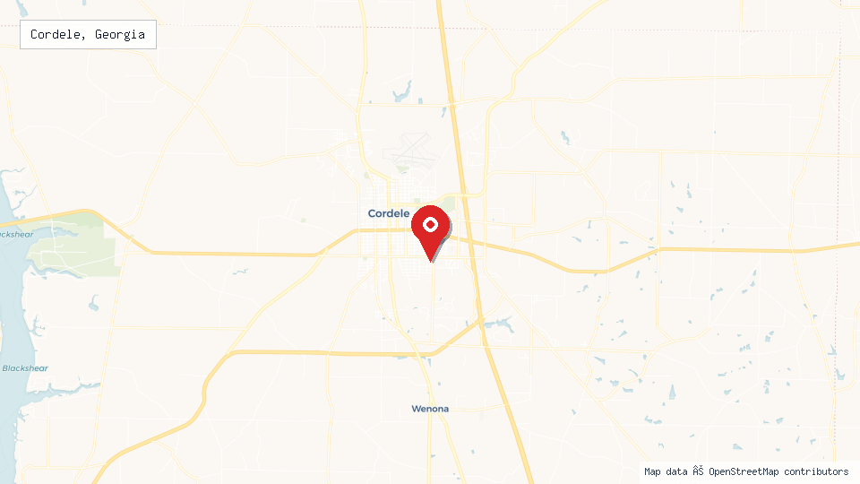 Street map of Cordele, Georgia with location pin