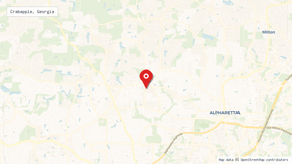 Street map of Crabapple, Georgia with location pin