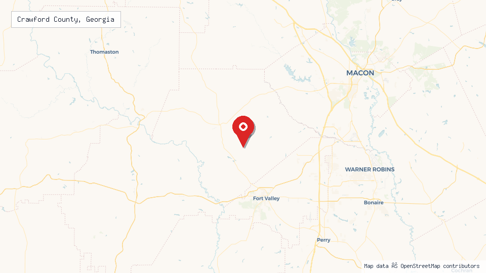 Street map of Crawford County, Georgia with location pin