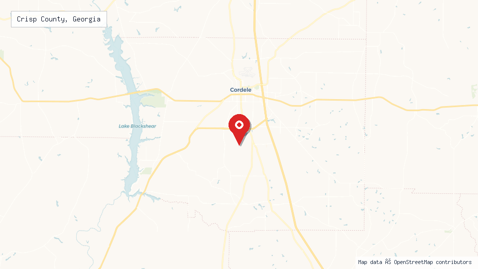 Street map of Crisp County, Georgia with location pin
