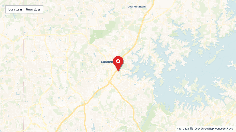 Street map of Cumming, Georgia with location pin