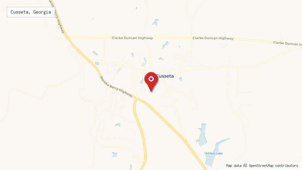 Street map of Cusseta, Georgia with location pin