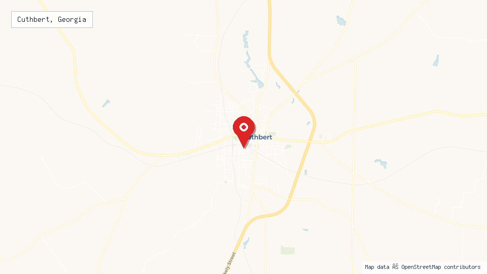 Street map of Cuthbert, Georgia with location pin