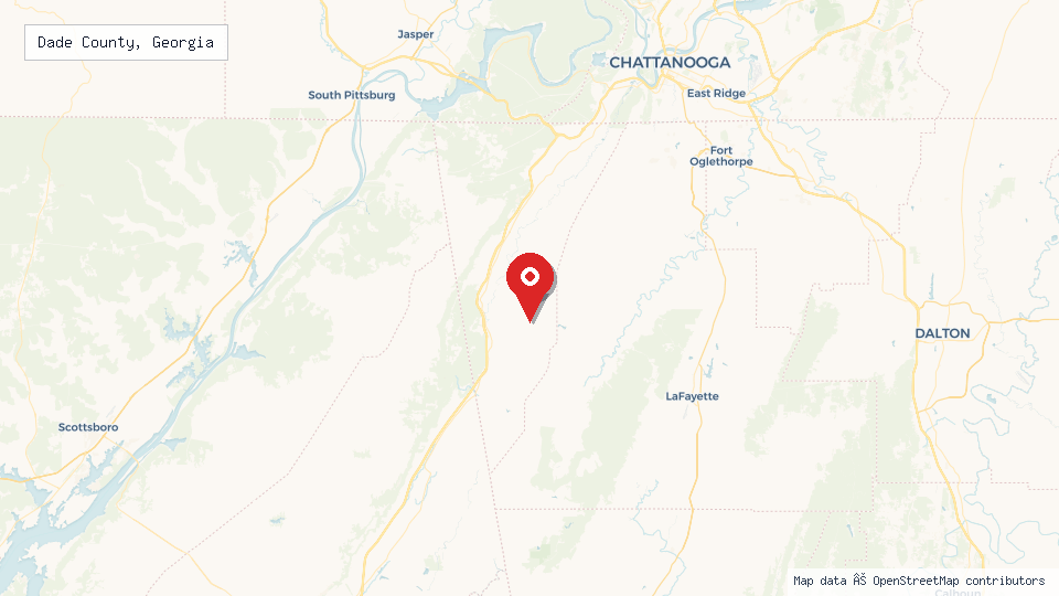 Street map of Dade County, Georgia with location pin