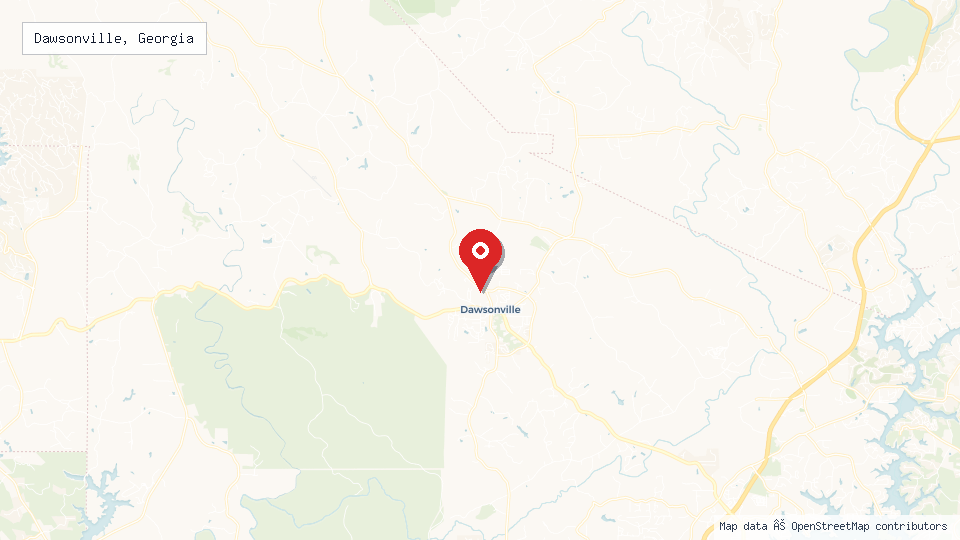 Street map of Dawsonville, Georgia with location pin