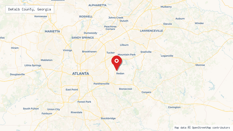 Street map of DeKalb County, Georgia with location pin