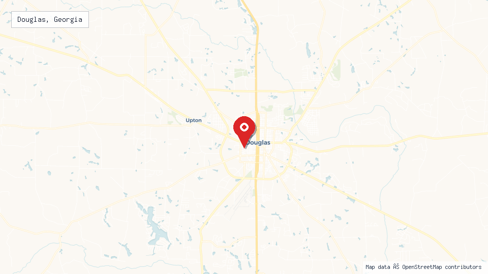 Street map of Douglas, Georgia with location pin