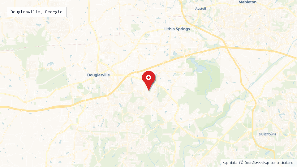 Street map of Douglasville, Georgia with location pin