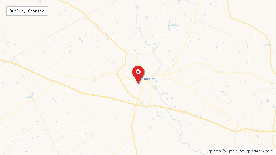 Street map of Dublin, Georgia with location pin