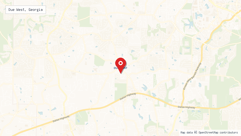 Street map of Due West, Georgia with location pin