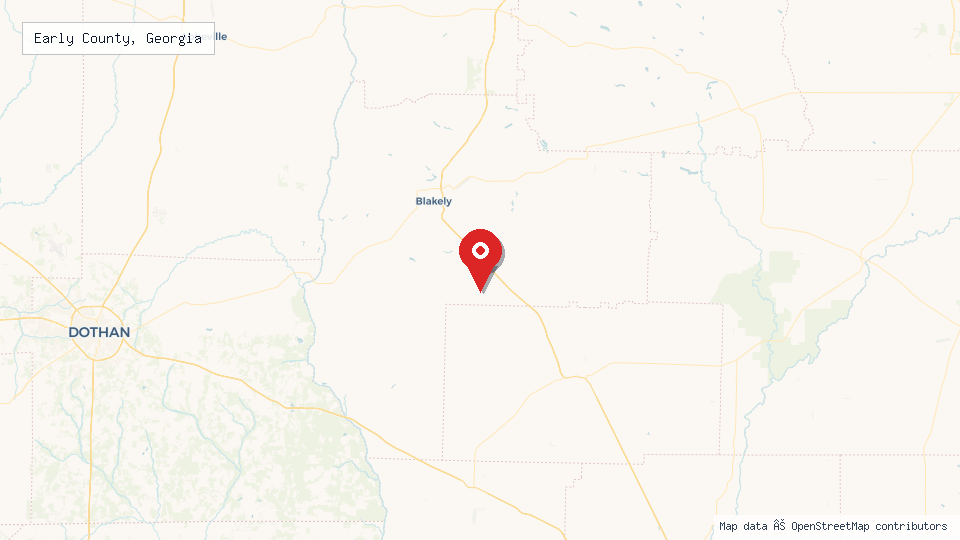 Street map of Early County, Georgia with location pin