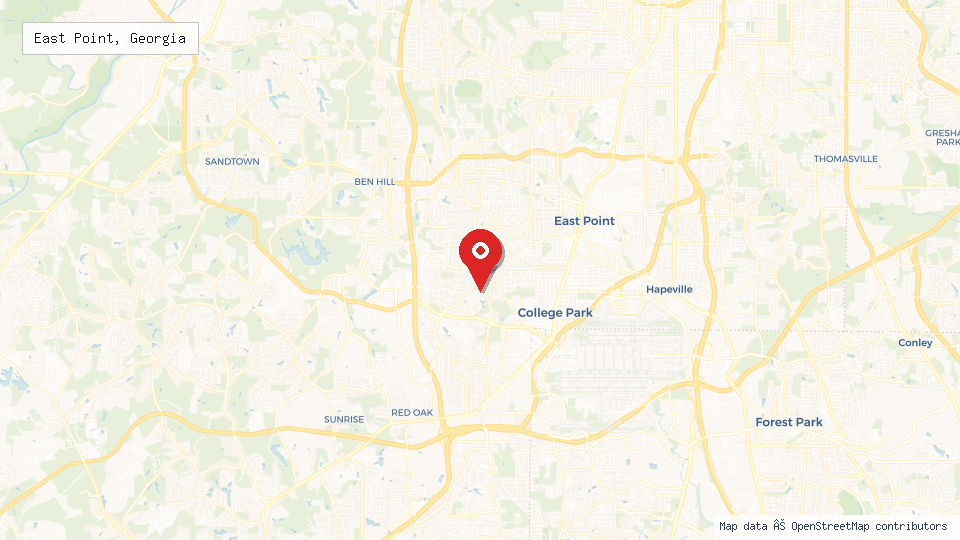 Street map of East Point, Georgia with location pin