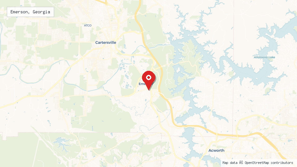 Street map of Emerson, Georgia with location pin