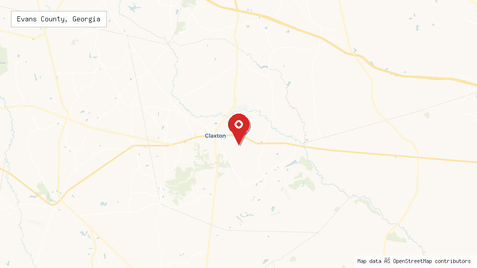 Street map of Evans County, Georgia with location pin